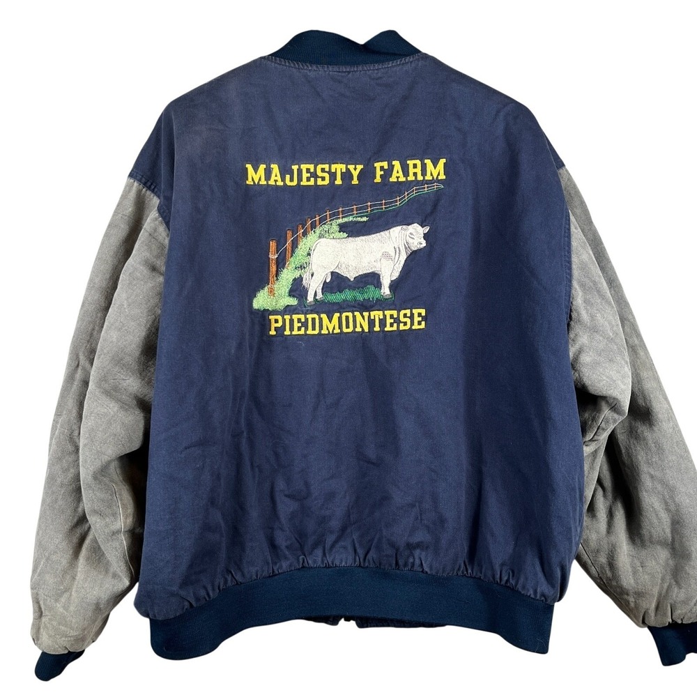 VTG USA 2XL Majesty Farm Embroidered Piedmontese Cow Quilted Bomber Jacket  Bob